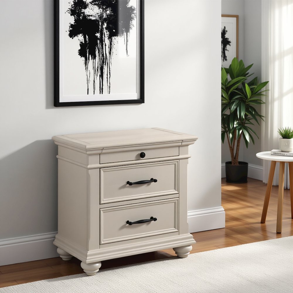 White 3-Drawer Nightstand with USB Ports. Picture 10