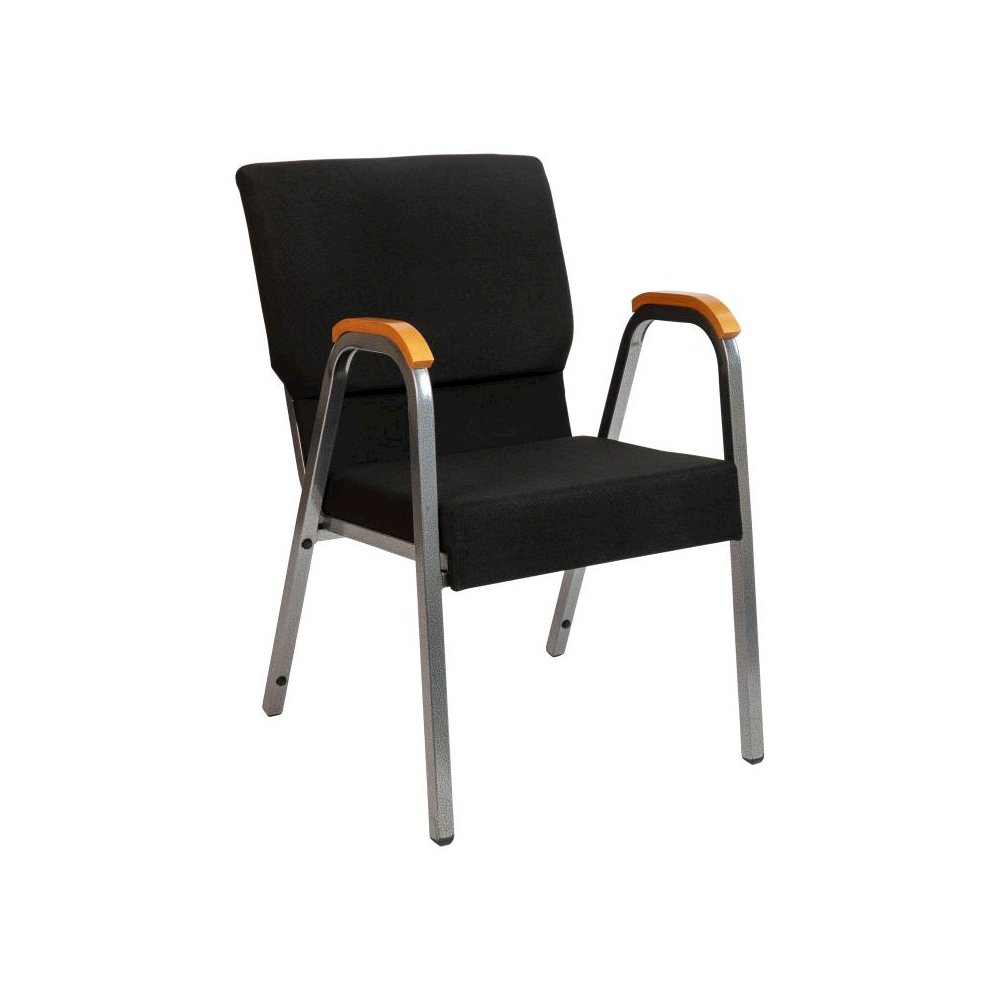 HERCULES Series 21"W Stacking Wood Accent Arm Church Chair in Black Fabric - Silver Vein Frame. Picture 1