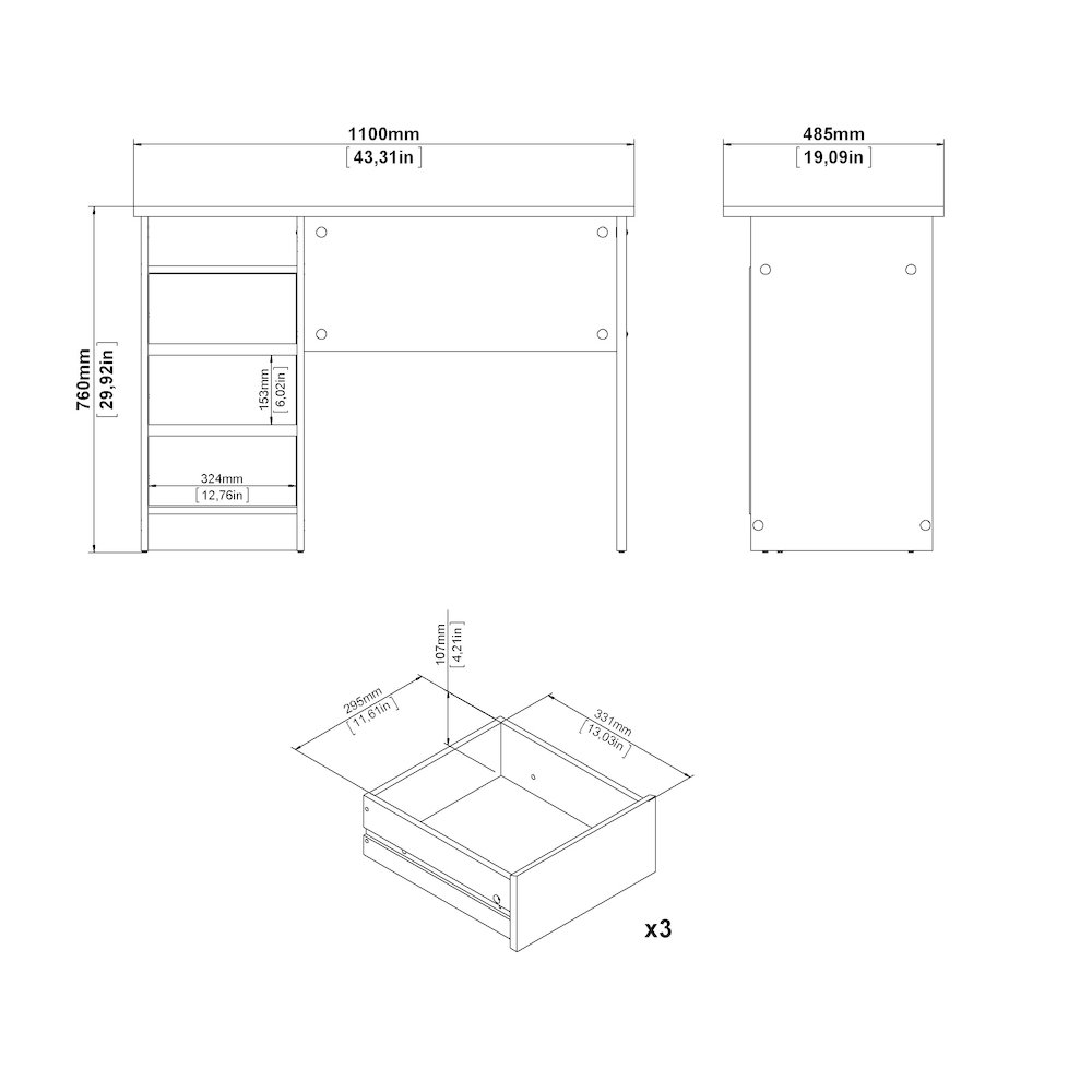 Wes Home Office Writing Desk with 3 Drawers and Open Shelf, White. Picture 5