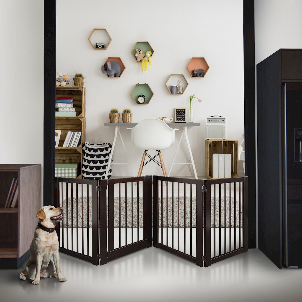 American Trails Free Standing Pet Gate with Door-Espresso. Picture 9