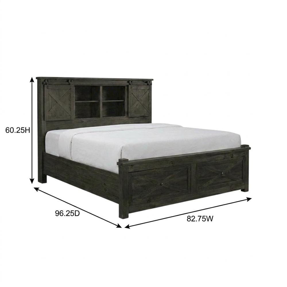 Charcoal Rustic Storage Bed with Integrated Bench and Solid Pine Construction. Picture 7