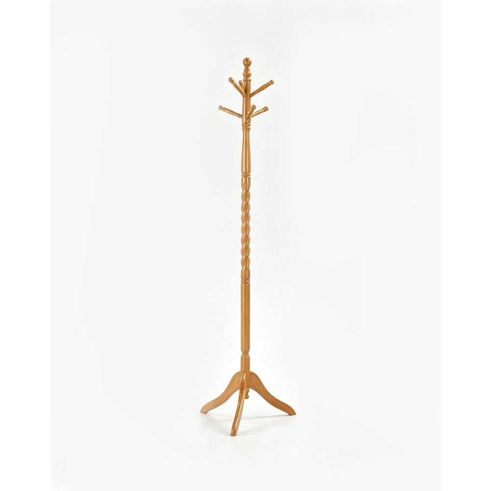 71.5"in FREE STANDING TWIST OAK WOODEN COAT RACK. Picture 1