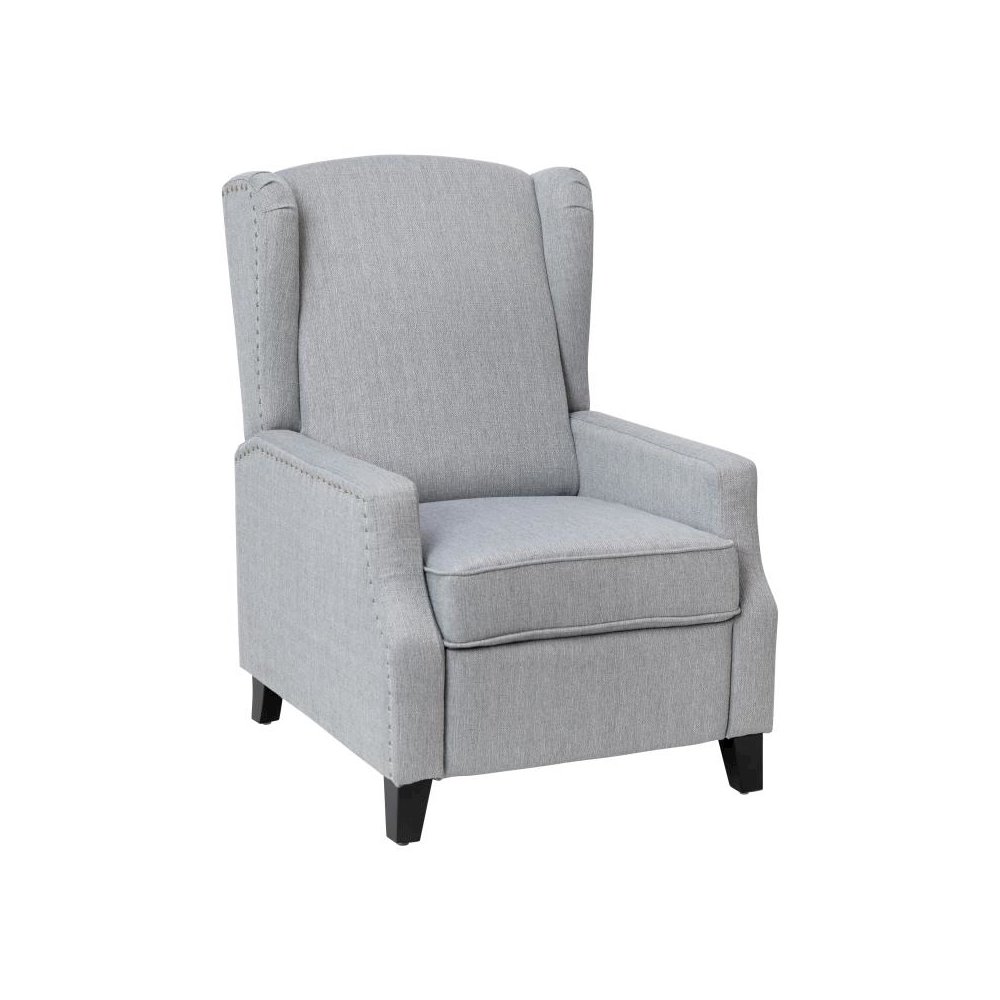 Traditional Style Slim Push Back Recliner Chair-Wingback Recliner with Gray Polyester Fabric Upholstery-Accent Nail Trim. Picture 1