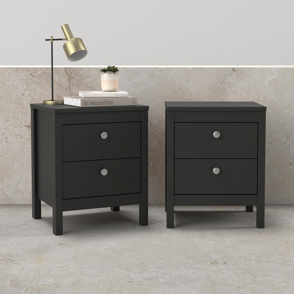 Madrid 2 Drawer Nightstand - Set of 2, Matte Black. Picture 2