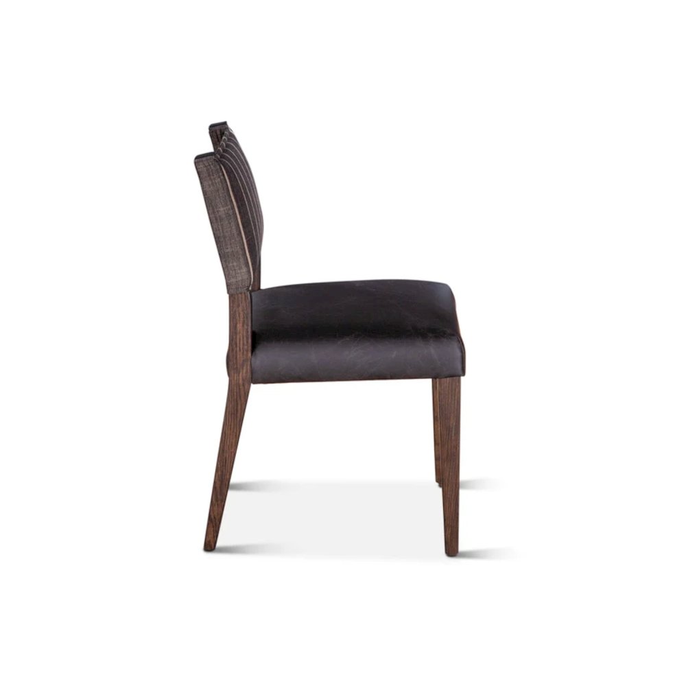 Lila Dining Chair in Black Leather and Linen. Picture 3