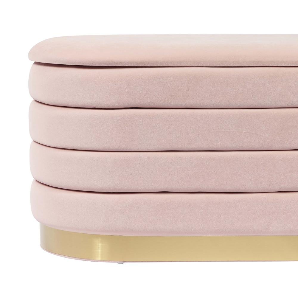 Pink velvet storage bench with gold legs, spacious seat and hidden storage. Picture 5