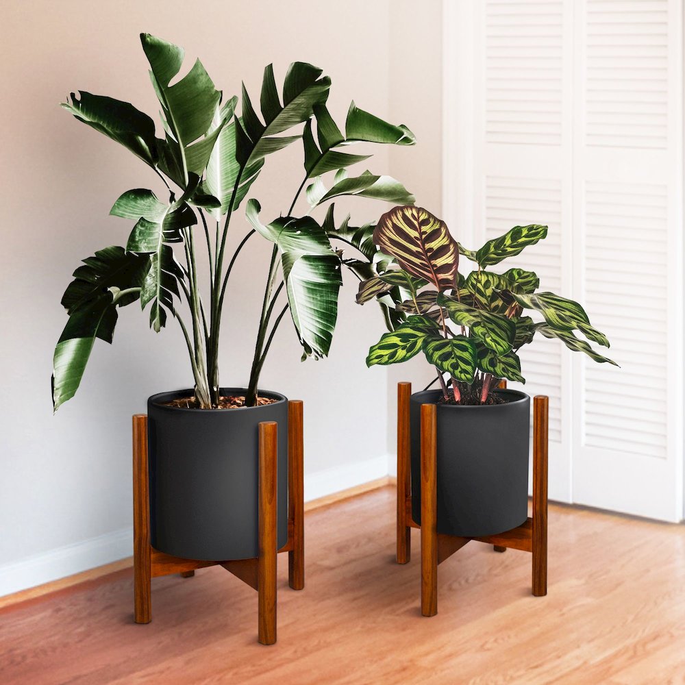 Mid-Century Modern Wood Plant Display Stand, Fit Up to 10", Plant and Pot NOT Included - Antique Mahogany. Picture 2