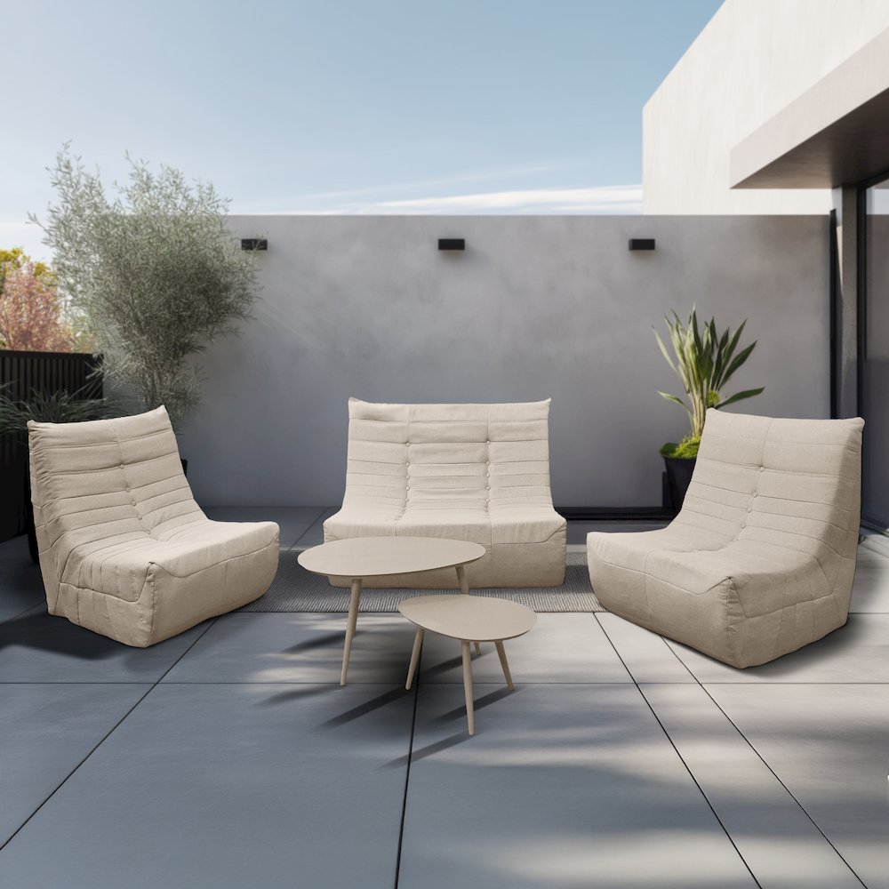 5 Piece Beige Outdoor Compressed Foam Loveseat Sofa Chairs and Table Set. Picture 5