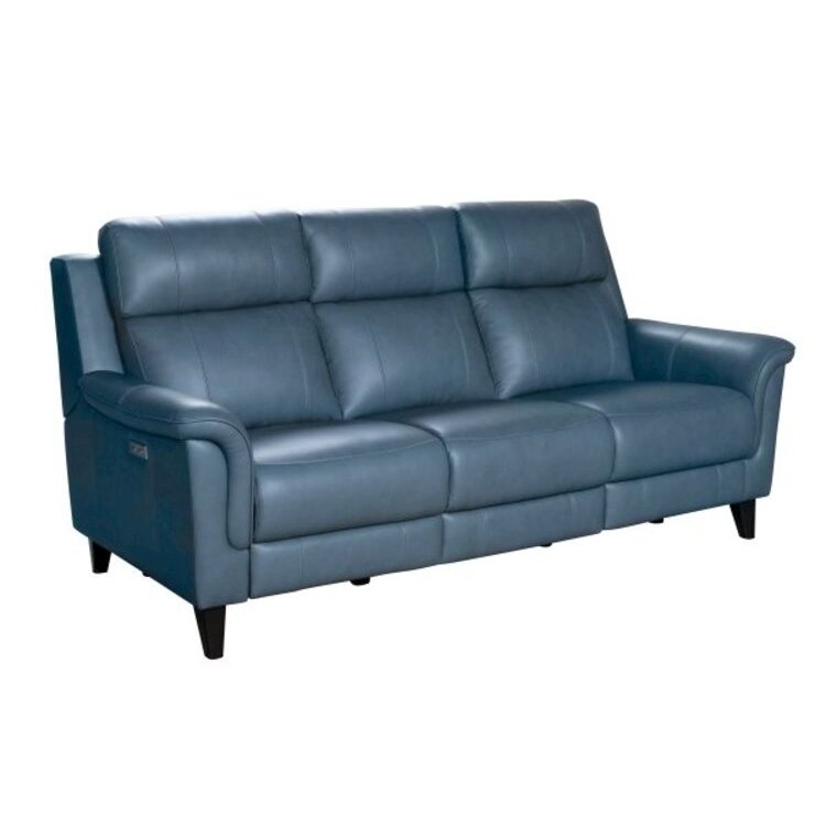 Blue Leather Power Reclining Sofa with Power Headrests and Hardwood Frame. Picture 1