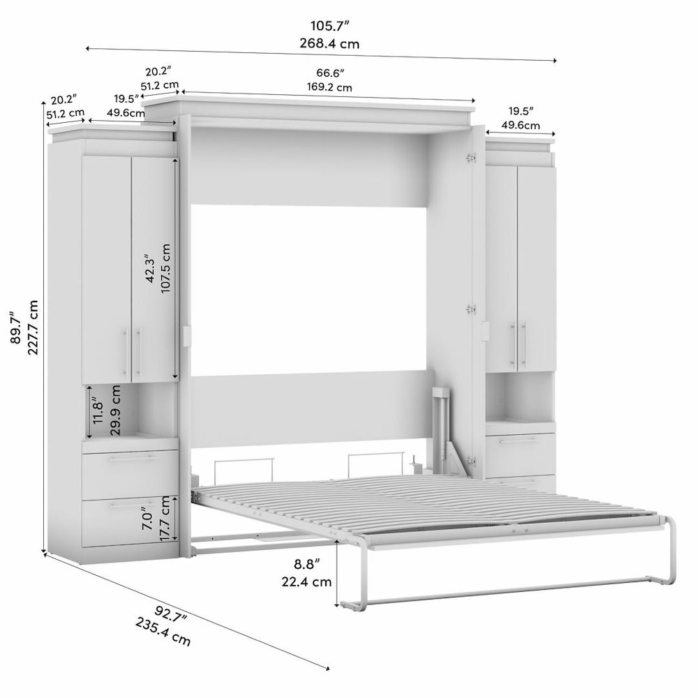 Orion Queen Murphy Bed with Storage Cabinets and Pull-Out Shelves (106W). Picture 9