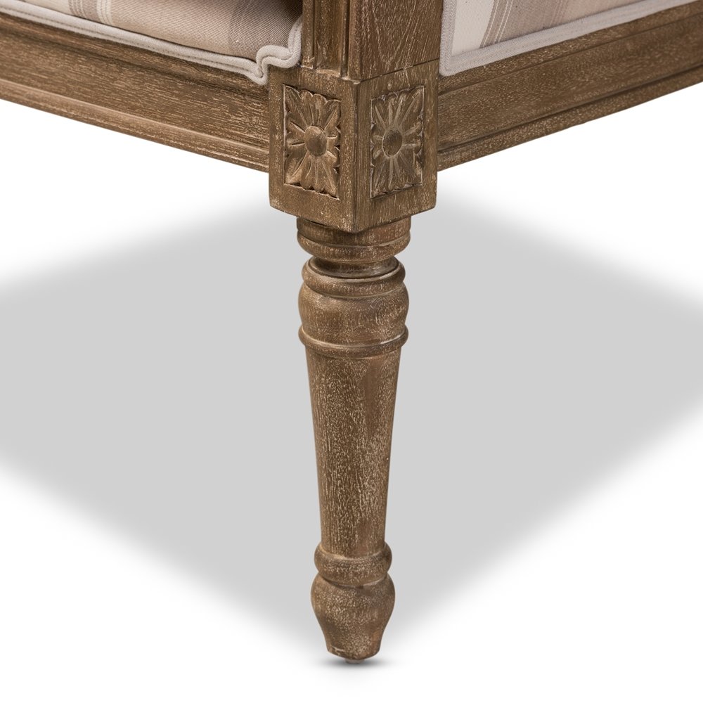 Baxton Studio Charlemagne Traditional French Accent Chair-Oak (Brown Stripe). Picture 4