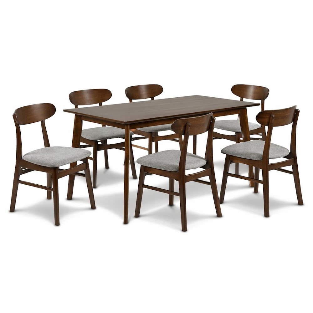 Furniture Morocco 7-Piece Mid-Century Wood Dining Set in Gray. Picture 1