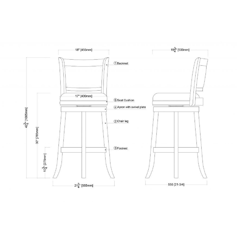 Augusta Swivel Bar Stool - Black. Picture 8