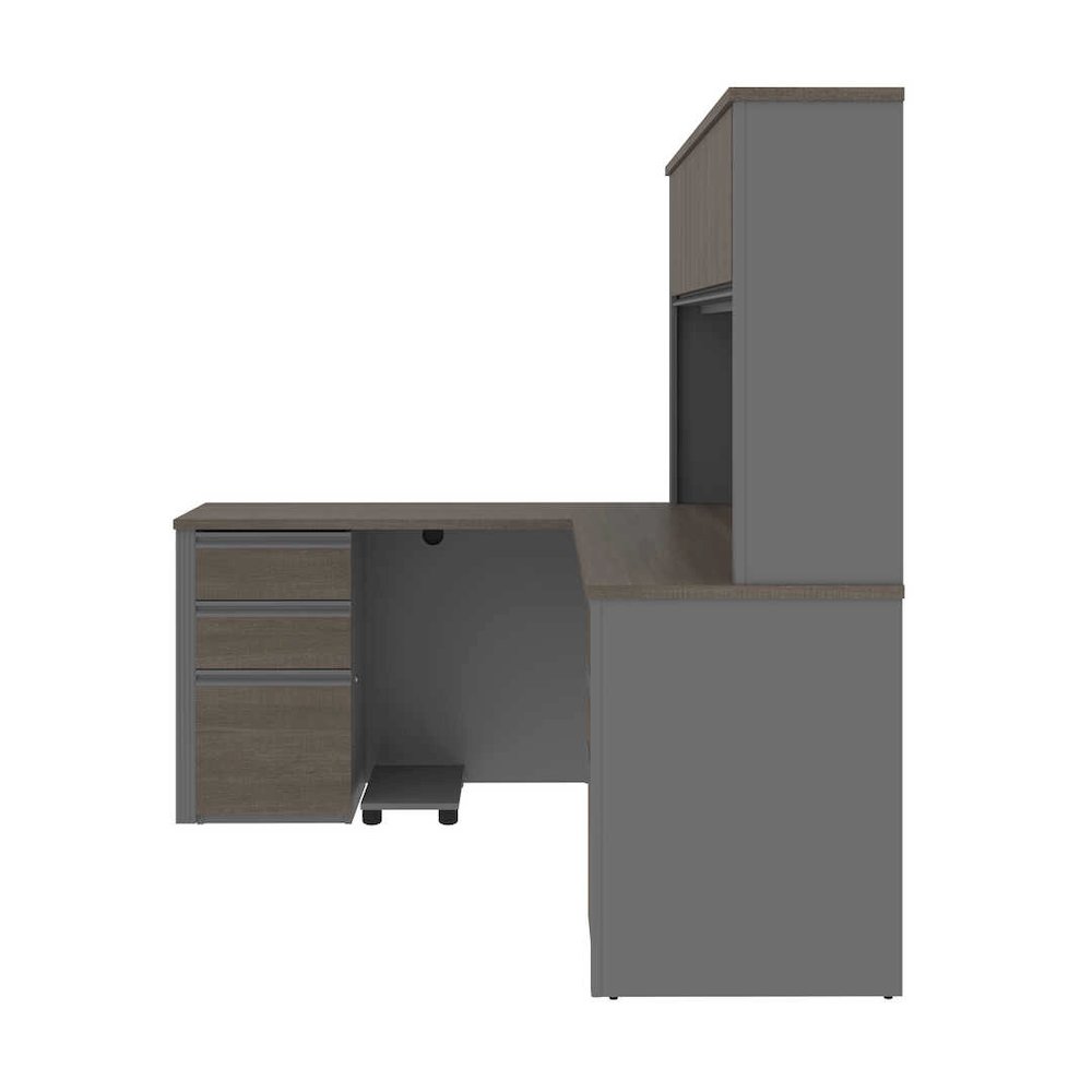 Modern L-Shaped Office Desk with Two Pedestals and Hutch. Picture 3