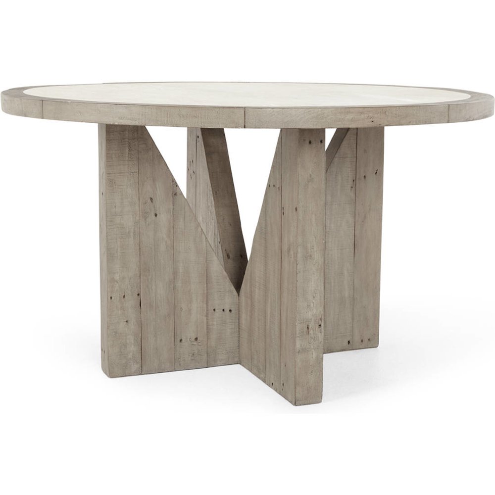 Vincent 55" Reclaimed Pine Wood Round Dining Table in Concrete Gray. Picture 1