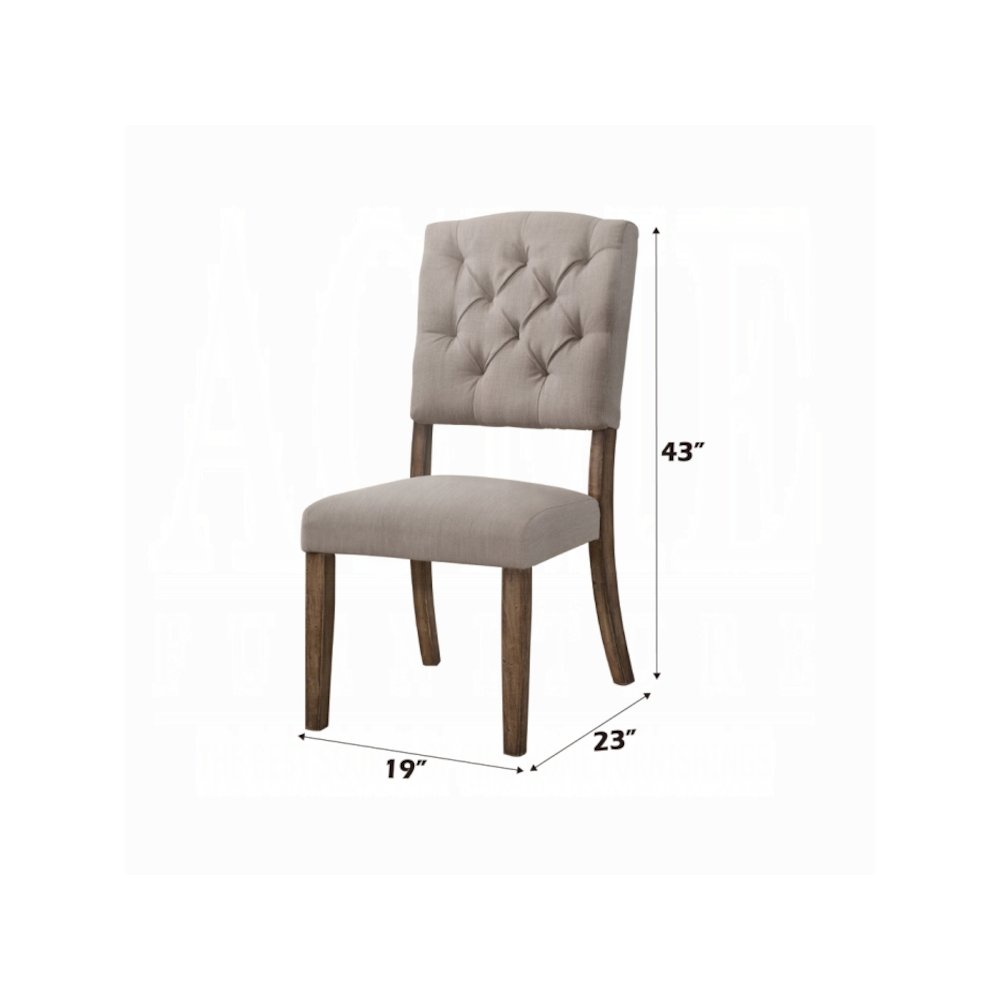 Bernard Side Chair (Set-2), Cream Linen & Weathered Oak. Picture 3