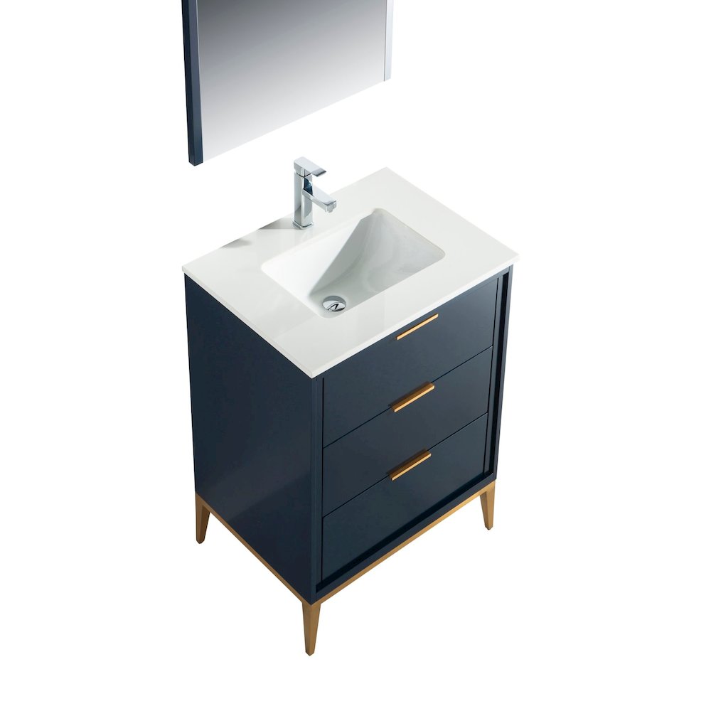 Divani 24'' Gloss Blue Vanity W/ Quartz Counter Top (Back Splash Free). Picture 3