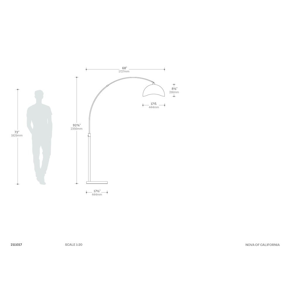 Luna Bella Arc Floor Lamp - 92", Brass, White/Gold Leaf Shade. Picture 6