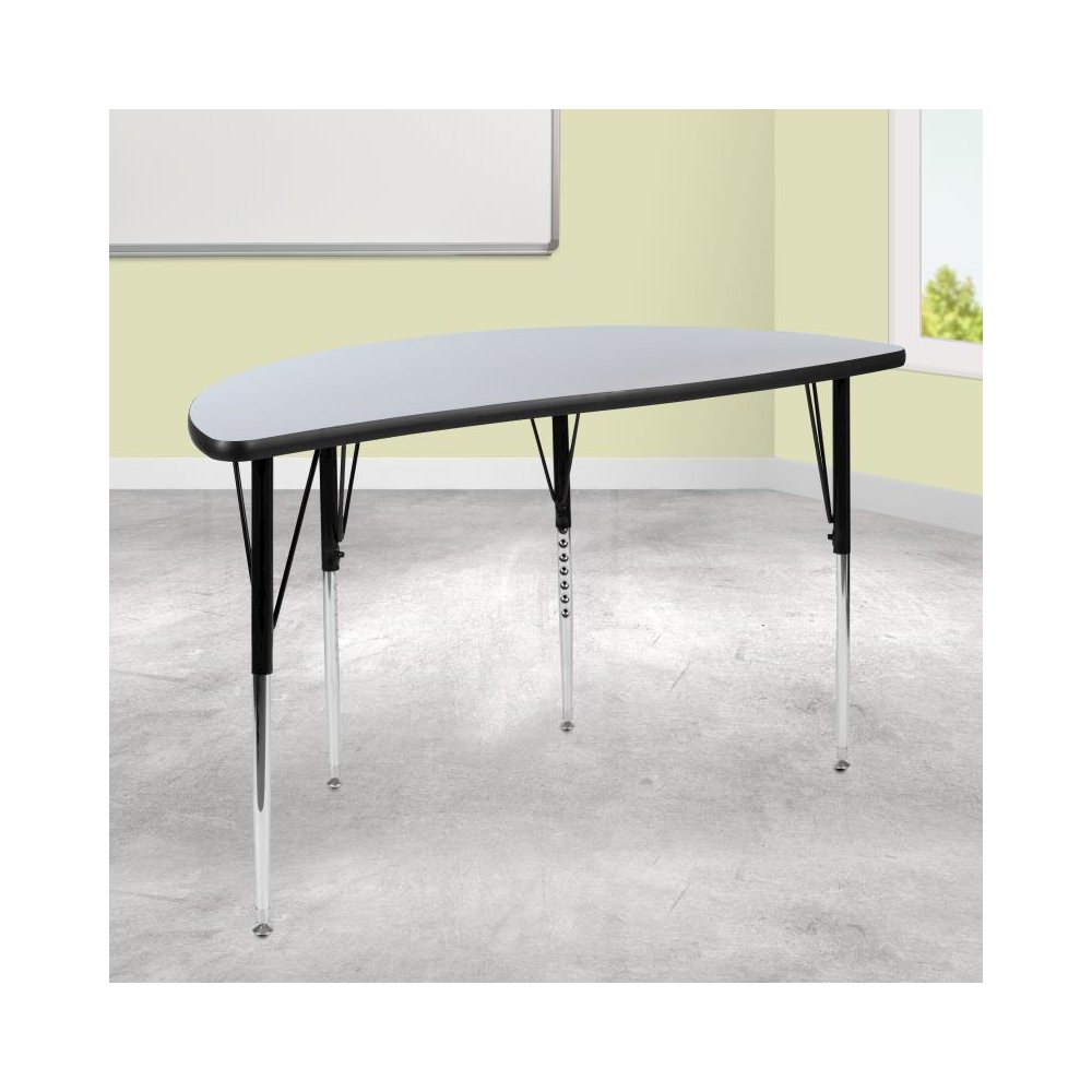 47.5" Half Circle Wave Flexible Collaborative Grey Thermal Laminate Activity Table - Standard Height Adjustable Legs. Picture 2