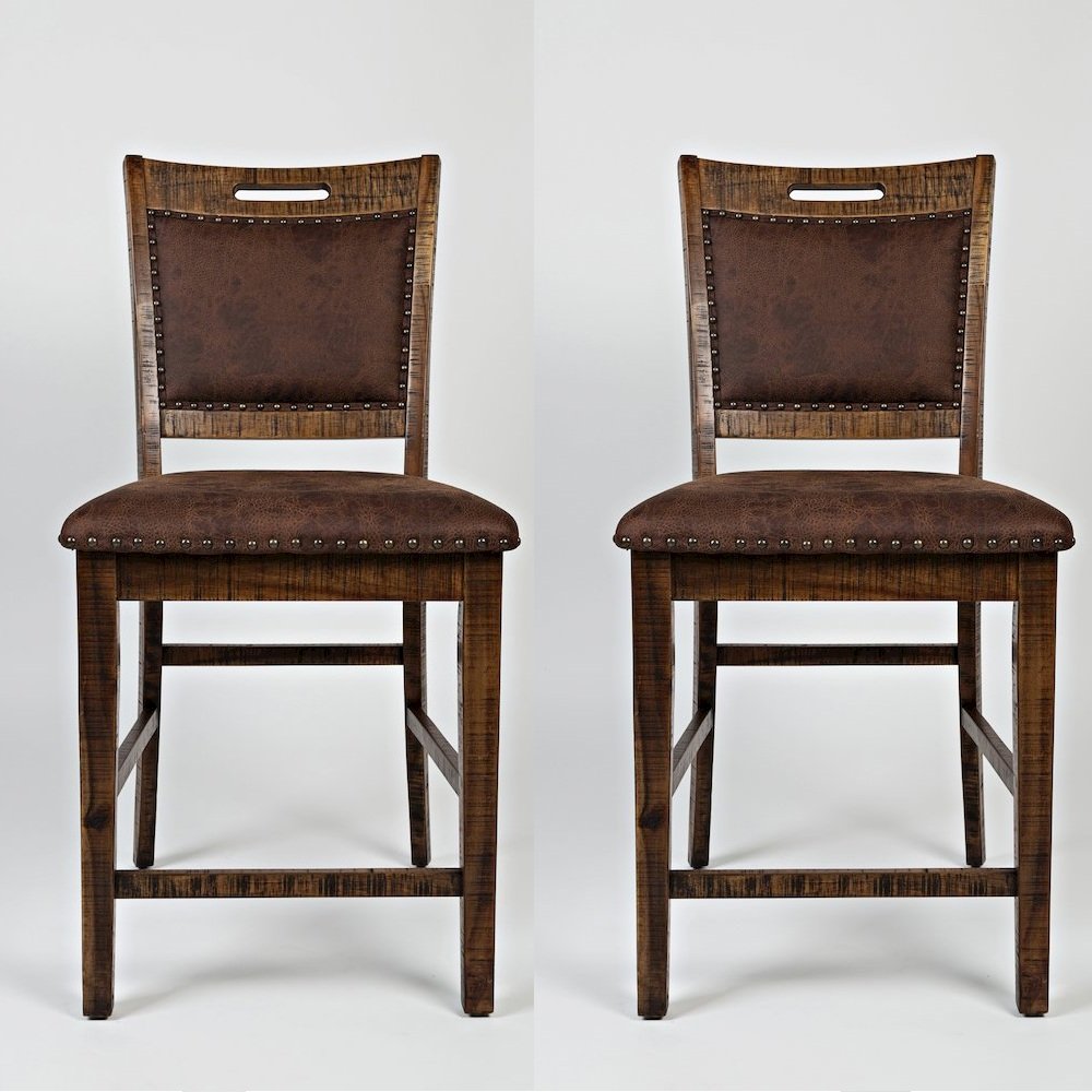 Distressed Industrial Nailhead Trim Upholstered Back Counter Stool (Set of 2). Picture 1