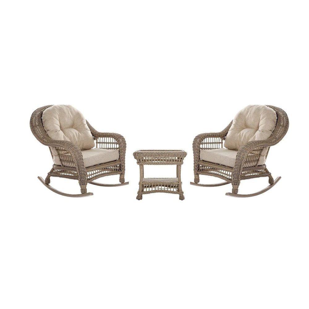 Outdoor Patio 3 Pc Cappuccino Furniture Conversation Set With Rocking Chair. Picture 1