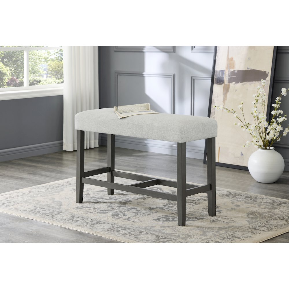 Selena 40" Light Gray Fabric Counter Height Bench with Wood Frame & Footrest. Picture 4