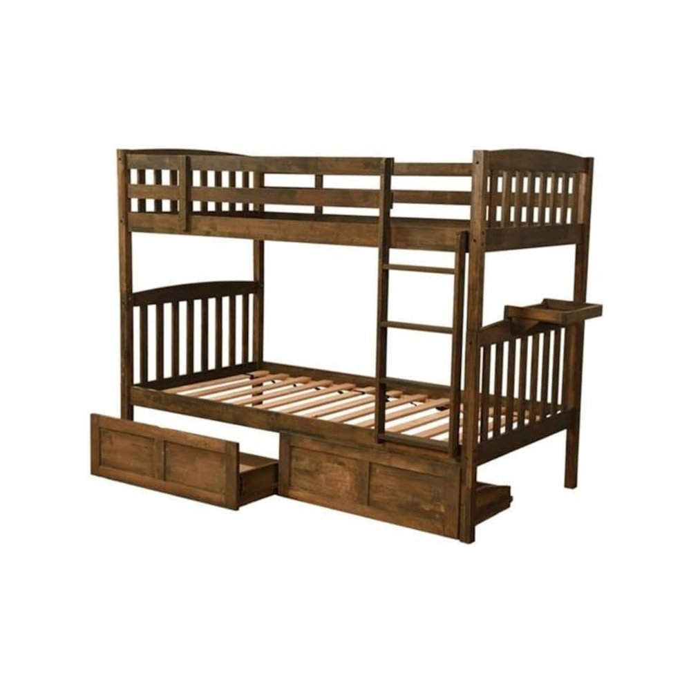 Claire Twin Wood Bunk Bed with Storage/Tray in Brown-Mattresses Not Included. Picture 2
