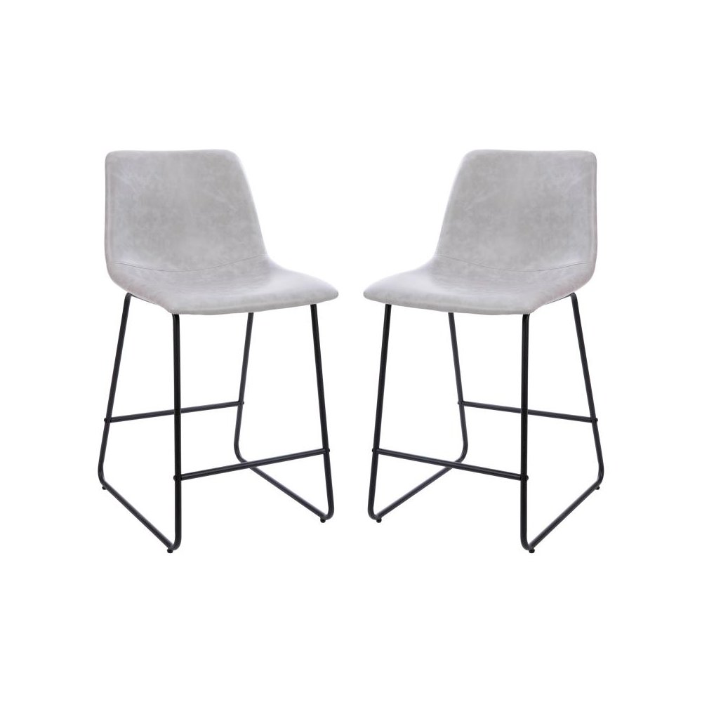 24 inch LeatherSoft Counter Height Barstools in Light Gray, Set of 2. Picture 1