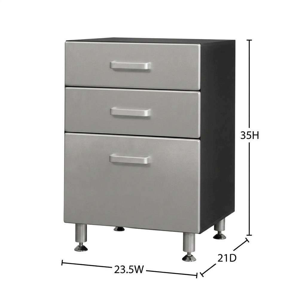 Vinyl Laminate Three-Drawer Storage Cabinet with Metal Accents for Garage. Picture 4