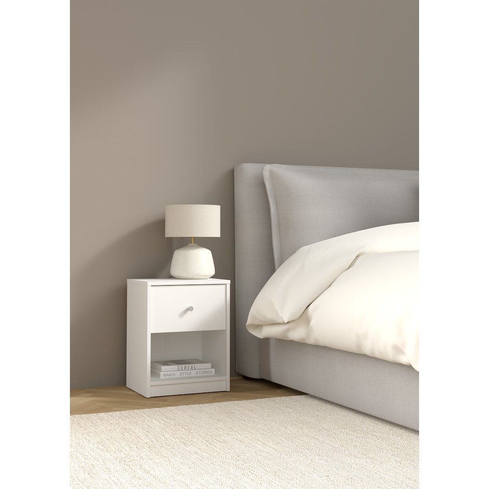 Portland 1 Drawer Nightstand - Set of 2, White. Picture 4