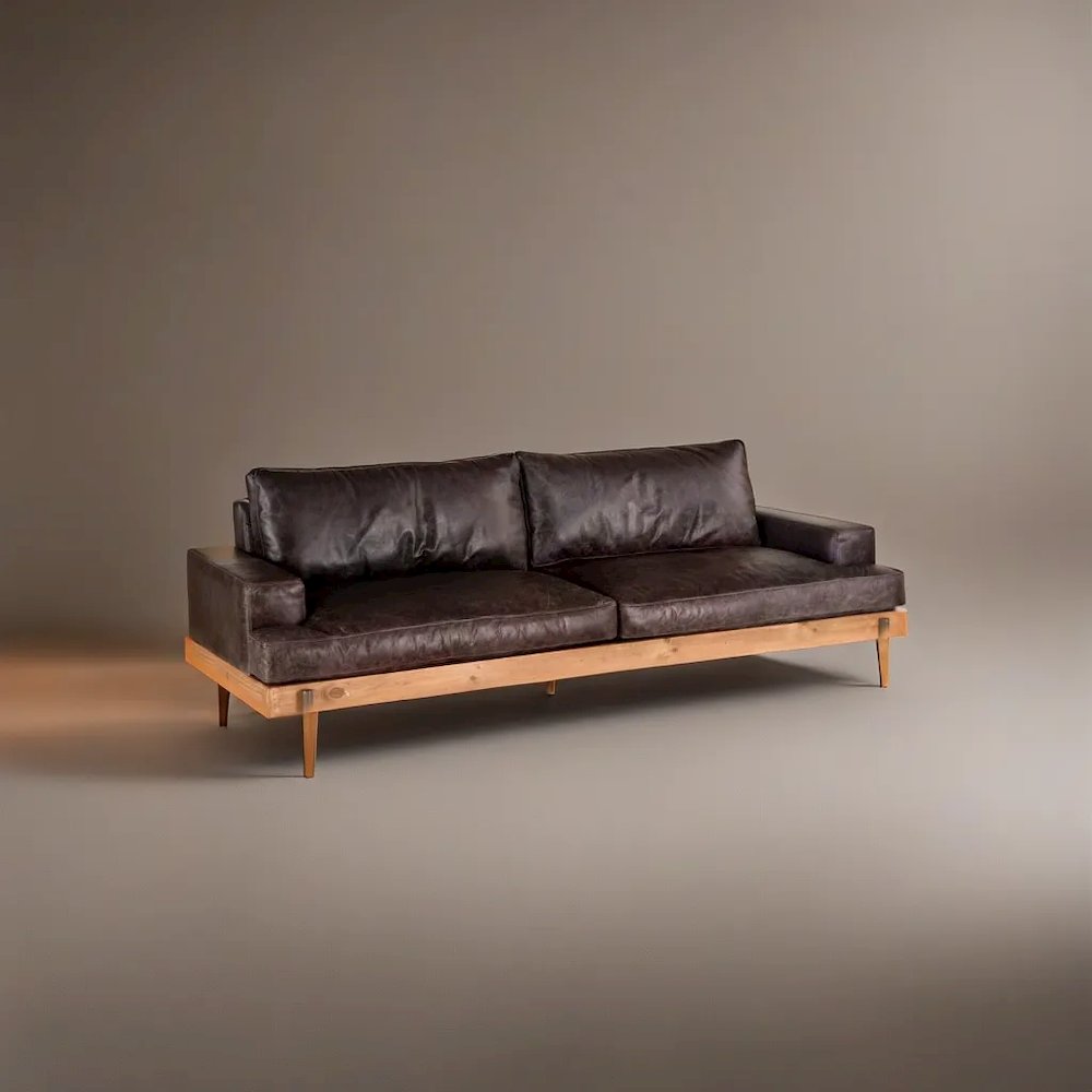 Distressed Antique Ebony Leather Sofa, Sofa. Picture 2