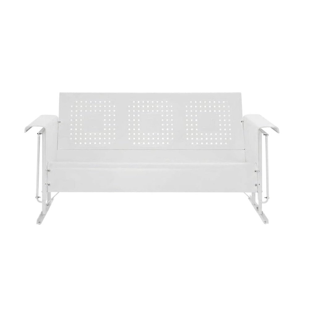 White outdoor sofa glider with anti-tip hardware and 3-seat capacity. Picture 4