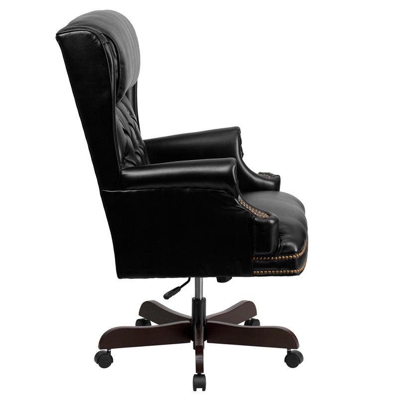 High Back Black Executive Office Chair with Oversized Headrest & Nail Trim Arms. Picture 2