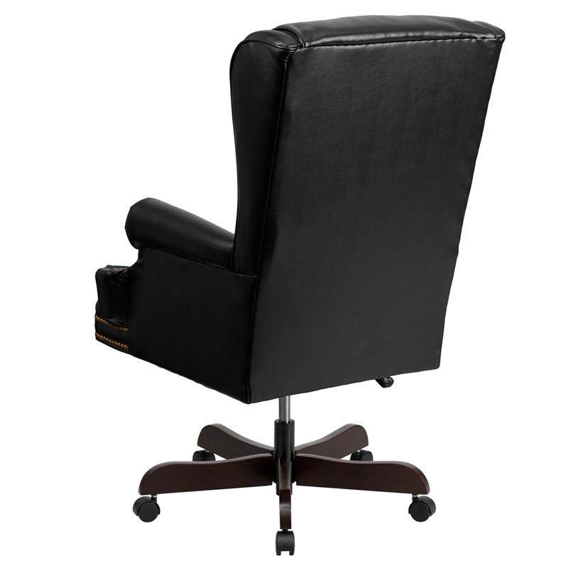 High Back Black Executive Office Chair with Oversized Headrest & Nail Trim Arms. Picture 3