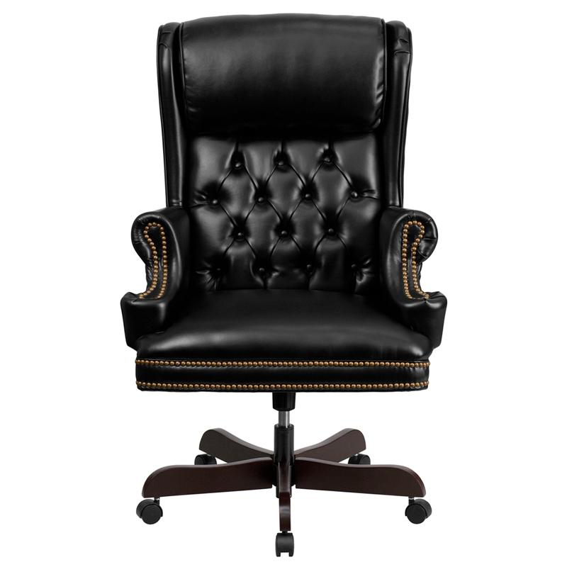 High Back Black Executive Office Chair with Oversized Headrest & Nail Trim Arms. Picture 4