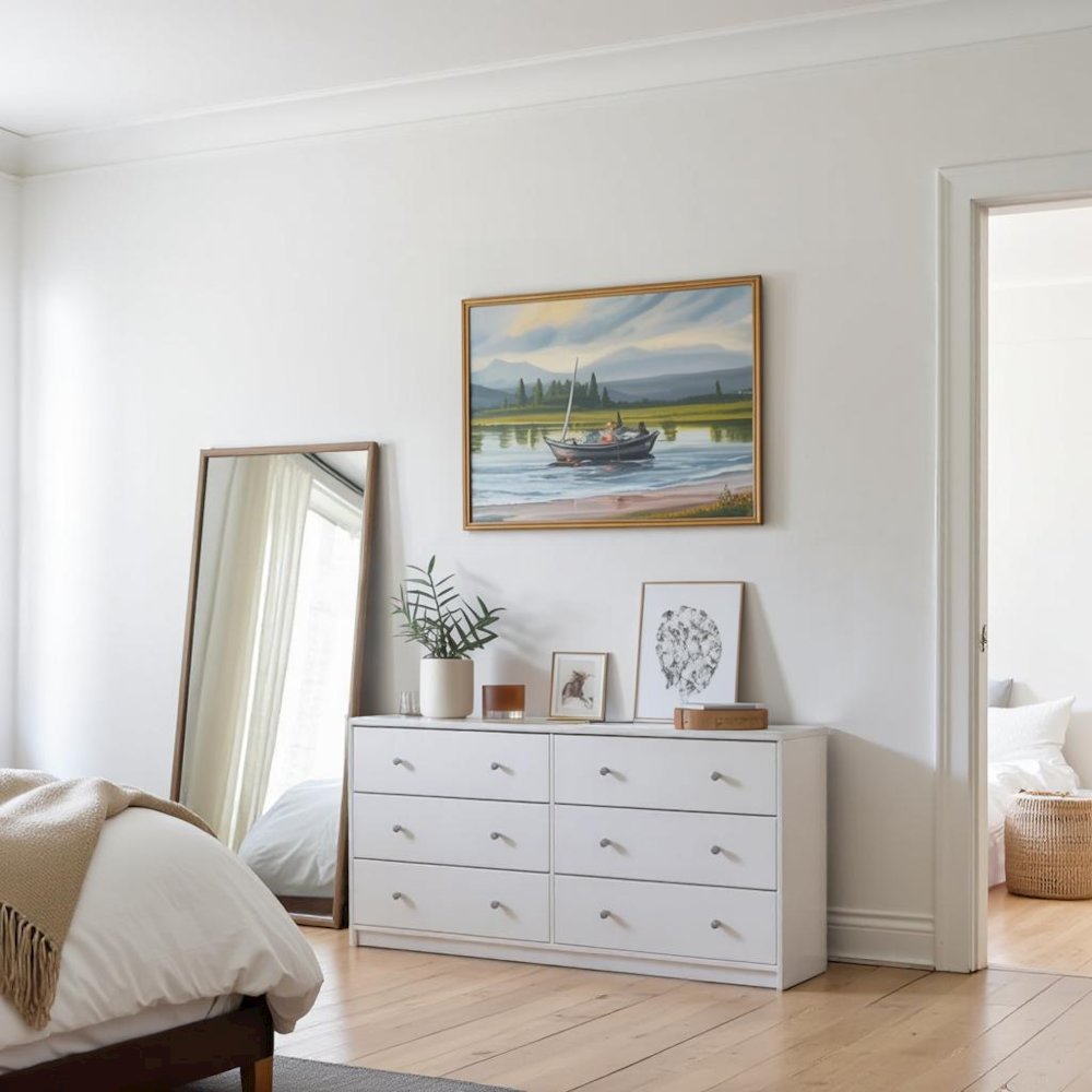 Furnifact -  White Dresser for Bedroom – Modern 6 Drawer Dresser with Spacious Storage – Sleek White Dresser and Bedroom Dresser for Clothes and Essentials. Picture 4