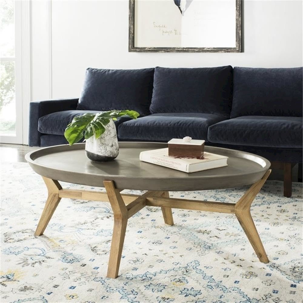 Hadwin Indoor/Outdoor Modern Concrete Oval 31.5-Inch Dia Coffee Table. Picture 8