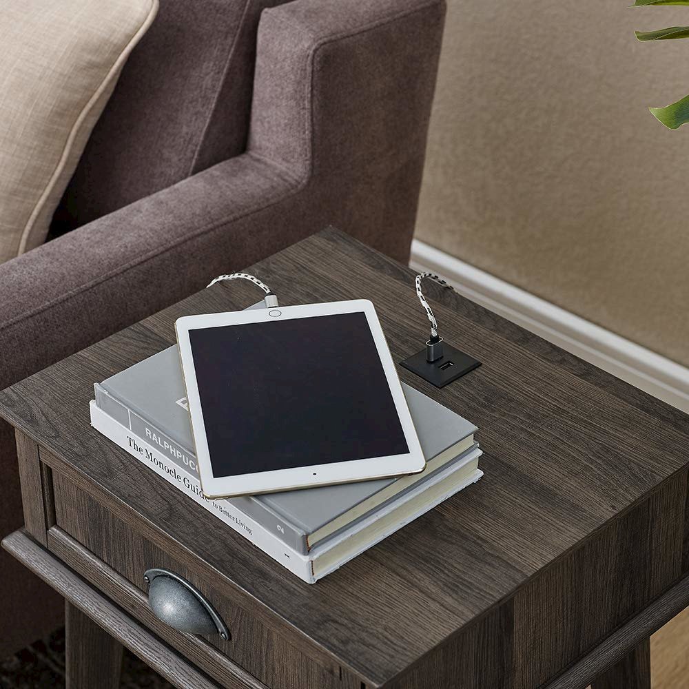 Newport Series Tall End Side Table With Fully Extended Storage Drawer. Picture 4