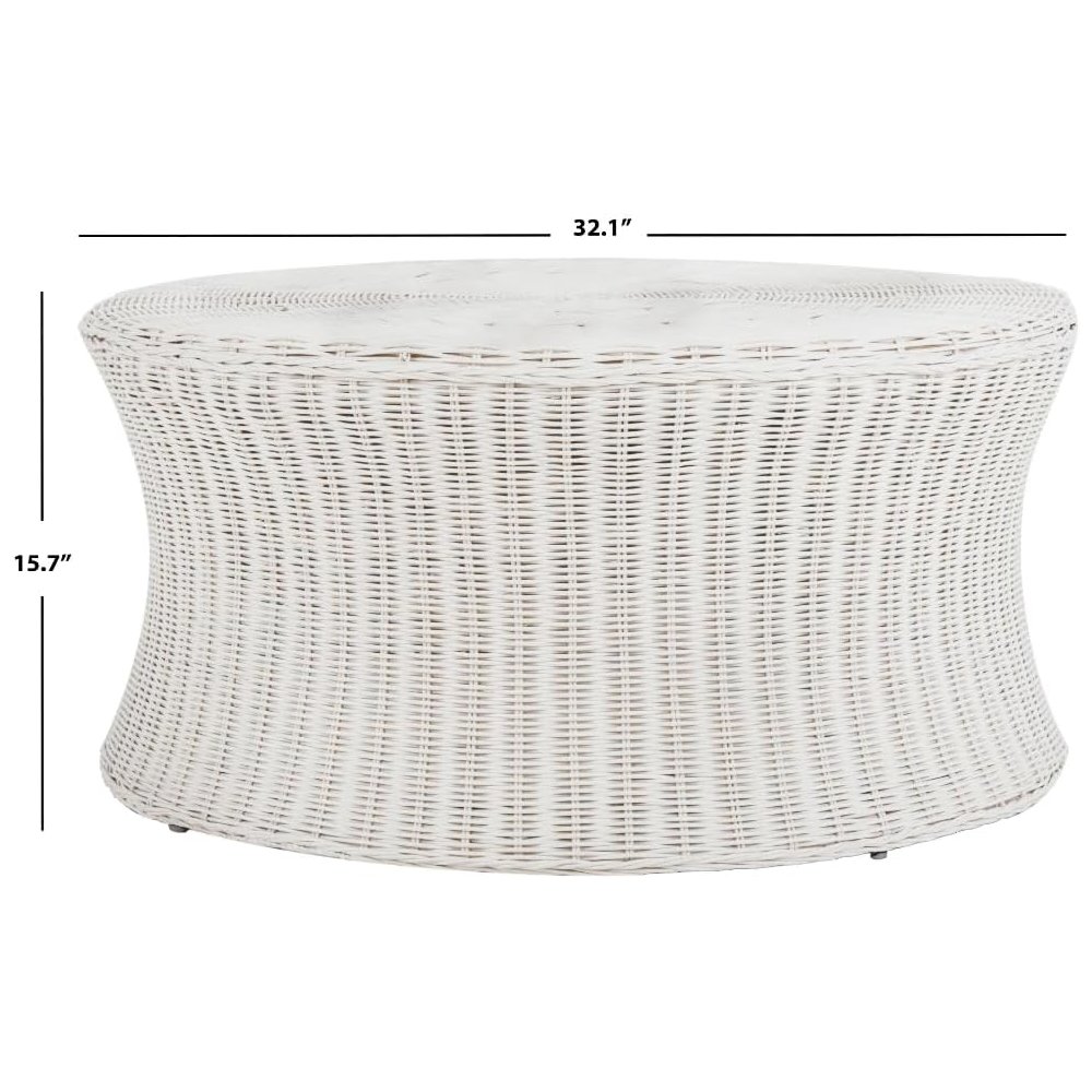 Home Collection Ruxton White Rattan Round Coffee Table Ottoman. Picture 2