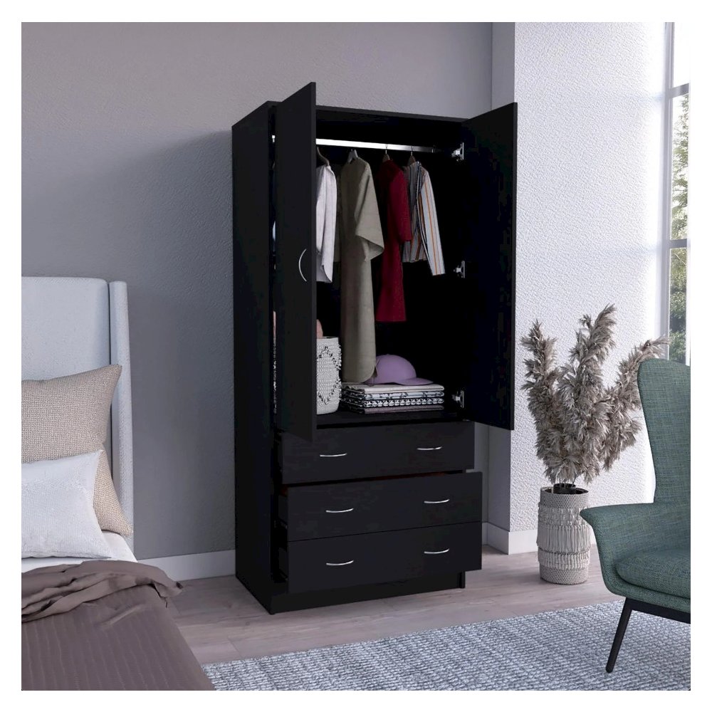 Taly 2 Doors 3 Drawers Armoire Black Black MDF. Picture 3