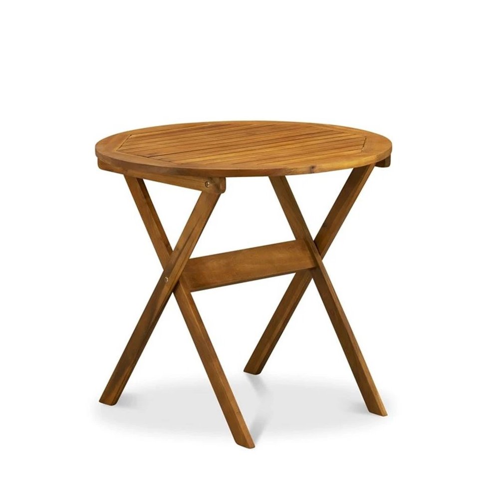 East West Furniture 3-Pc Patio Table Set Consists of a Wooden Folding Table and 2 Folding Patio Chairs Ideal for Garden, Terrace, Bistro, and Porch - Natural Oil Finish. Picture 2