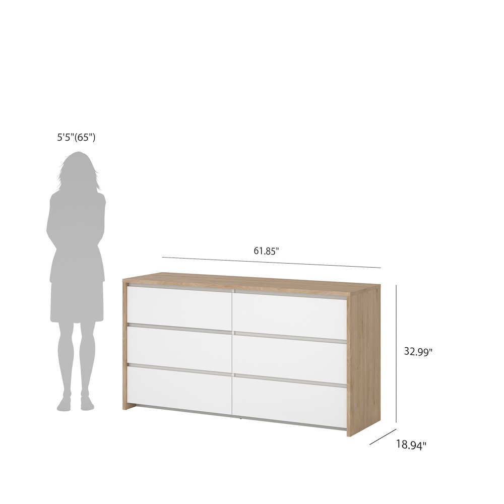 Next 6 Drawer Double Dresser, Jackson Hickory/White High Gloss. Picture 10