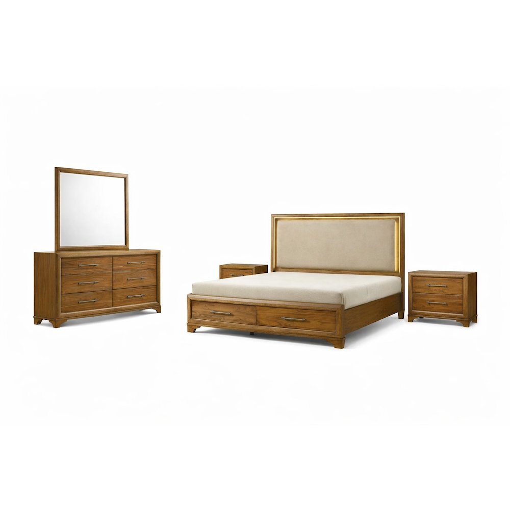 Talcott 4Pc Wood Queen Bedroom Set, Nightstand in Honey/Brown. Picture 1