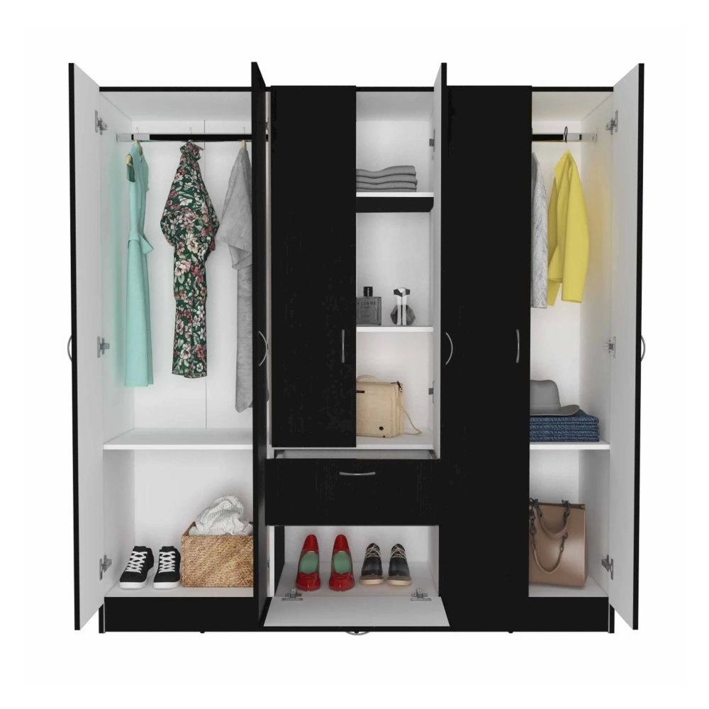 Mitu six Doors Armoire Black / White MDF. Picture 2