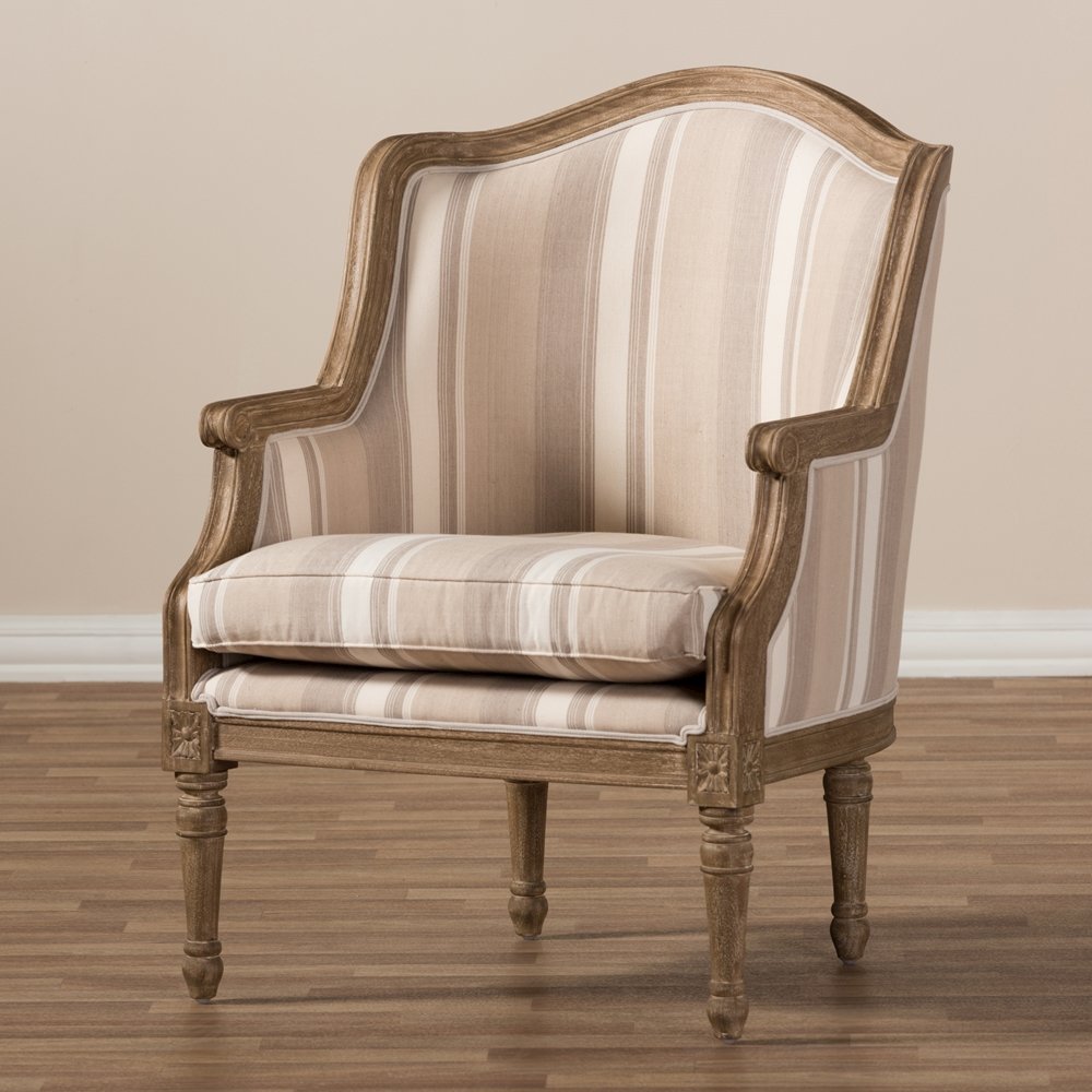 Baxton Studio Charlemagne Traditional French Accent Chair-Oak (Brown Stripe). Picture 7
