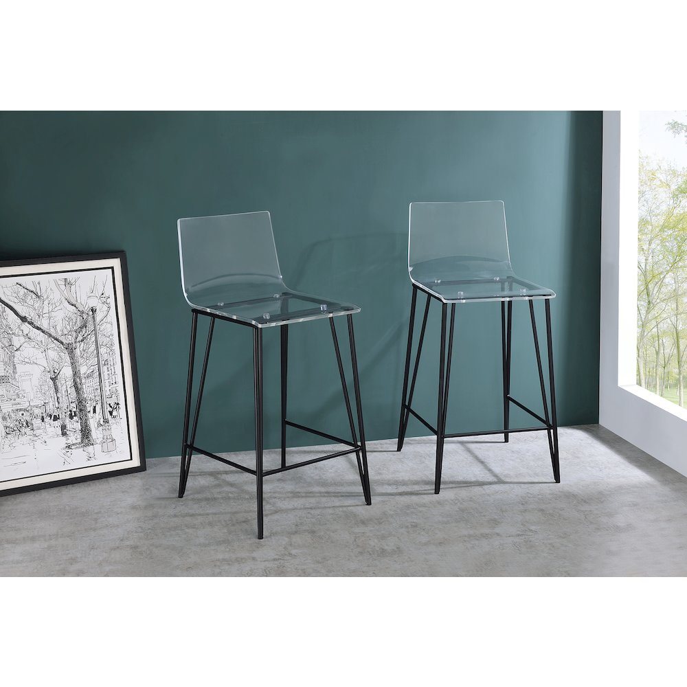 Clear Lucite Acrylic Tall Transparent Bar Stool Set of 2. Picture 2