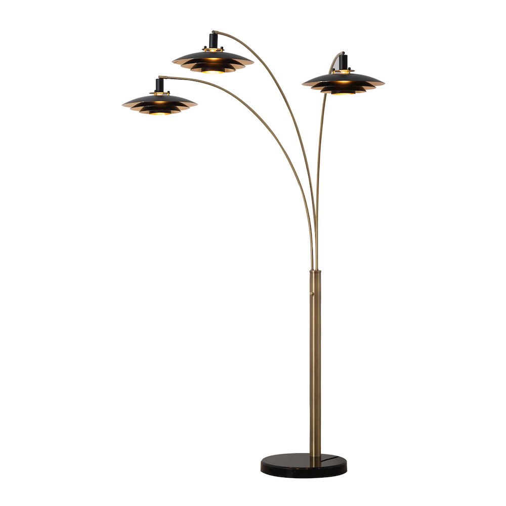 Rancho Mirage 3 Light Arc Floor Lamp - Weathered Brass. Picture 1