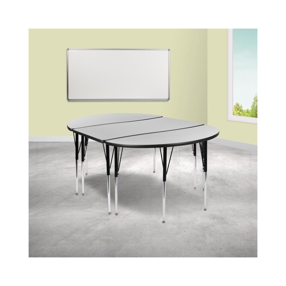 3 Piece 76" Oval Wave Flexible Grey Thermal Laminate Activity Table Set - Standard Height Adjustable Legs. Picture 2