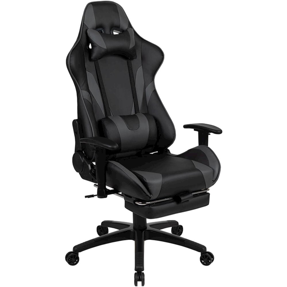 X30 Gaming Chair Racing Office Ergonomic Computer Chair with Fully Reclining Back and Slide-Out Footrest in Gray LeatherSoft. Picture 1