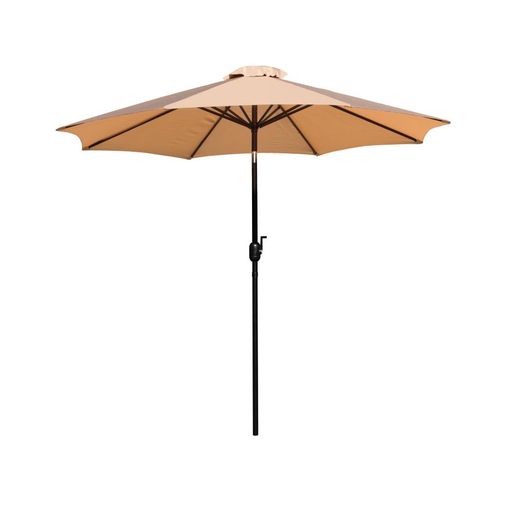 Tan 9 FT Round Umbrella with 1.5" Diameter Aluminum Pole with Crank and Tilt Function. Picture 1